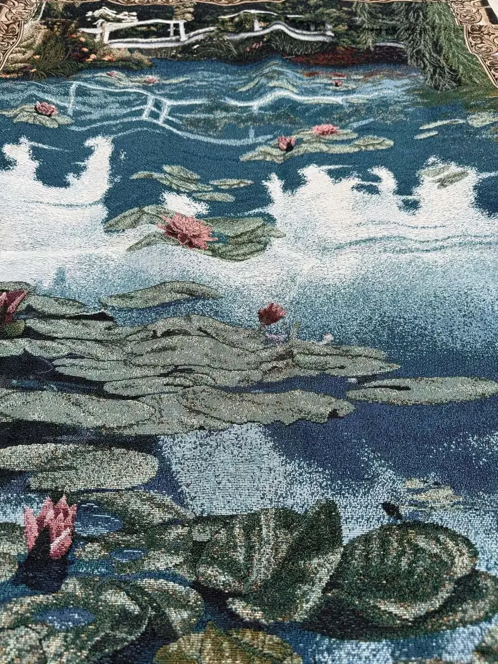 Claude Monet Water Lilies Giverny Style Woven Jacquard Wall Tapestry